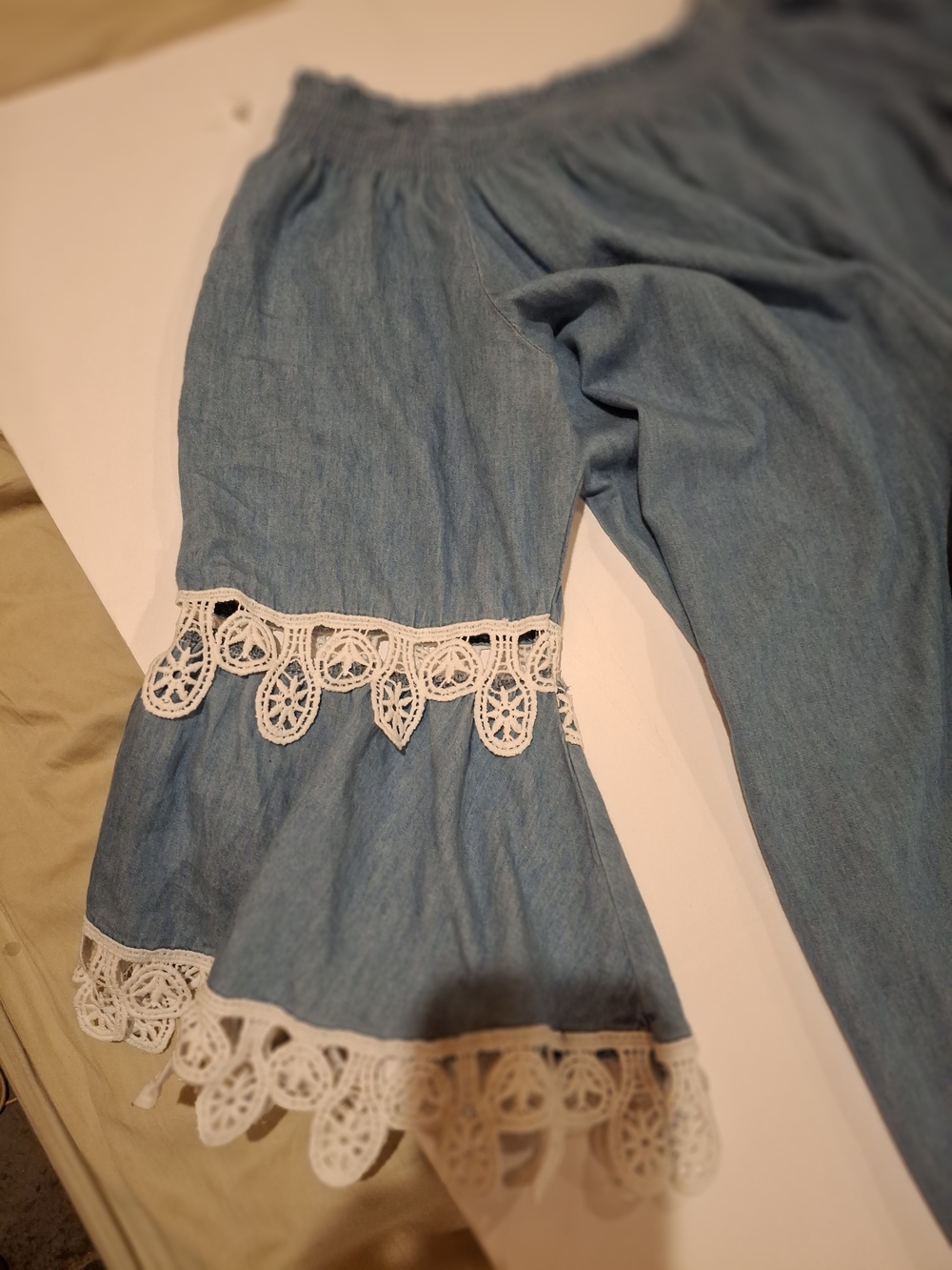 Lapis Light Blue Off-Shoulder Bell Sleeve Tunic/Dress with White Crochet Lace - Picture 8 of 12